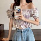 Short-sleeve Off-shoulder Tie-dye Cropped Blouse