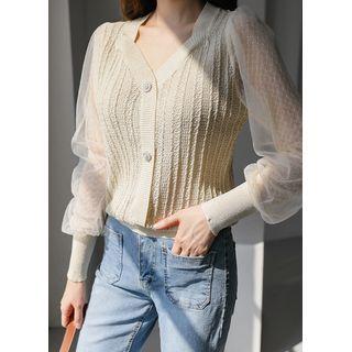Lace-sleeve Sweetheart-neck Cardigan
