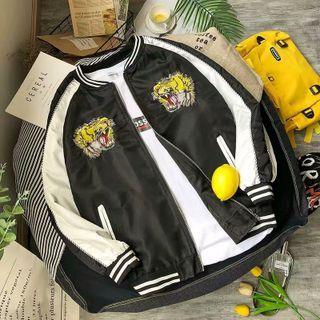 Embroider Tiger Zip Oversize Jacket