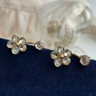 Faux Crystal Flower Dangle Earring 1 Pair - Silver Stud - Gold - One Size