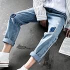 Washed Patched Slim-fit Jeans