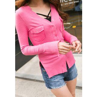 Pocket-detail Ribbed Cardigan