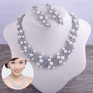 Set: Faux Pearl Earrings + Necklace