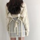 Cropped Tie-waist Cable Knit Sweater / Tweed Mini Skirt
