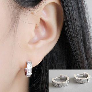 925 Sterling Silver Cz Hoop Earring White Gold - One Size