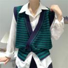 Striped Double-breasted Button-up Sweater Vest