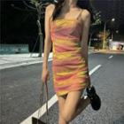 Spaghetti Strap Tie Dye Mini Sheath Dress Yellow & Pink - One Size
