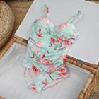 Sweetheart Ruched Floral Swimsuit Mint Green - One Size