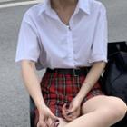 Plaid Wide-leg Shorts / Short-sleeve Shirt