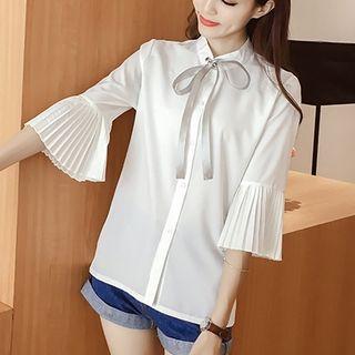 3/4 Sleeve Tie Neck Chiffon Shirt