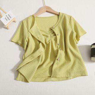 Set: Cropped Camisole Top + Short-sleeve Button Top