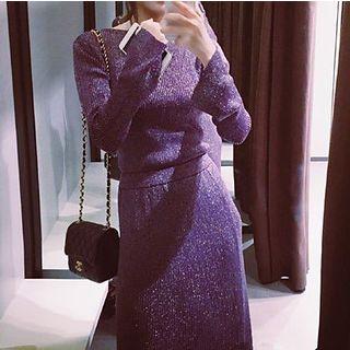 Long-sleeve Knit Ruffle Hem Maxi Dress