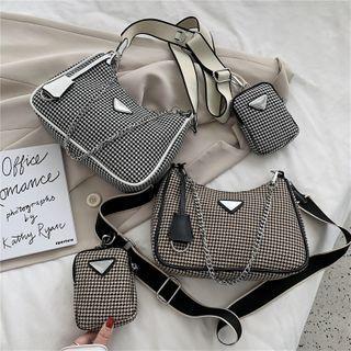 Set: Houndstooth Zip Crossbody Bag + Pouch