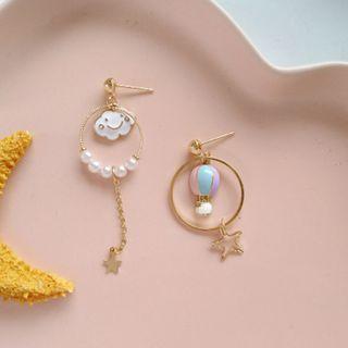 Cloud & Balloon Faux Pearl Asymmetrical Dangle Earring