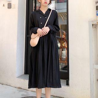 Long-sleeve Double Breasted A-line Midi Dress