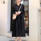 Long-sleeve Double Breasted A-line Midi Dress