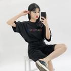 Letter Embroidery Boxy T-shirt