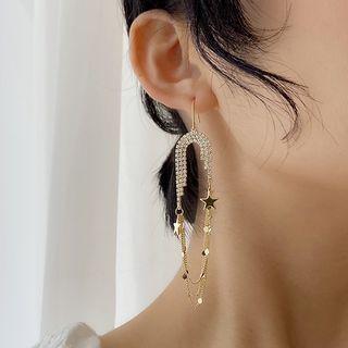 Rhinestone Fringed Earring 1 Pair - Hook Earring - Gold - One Size