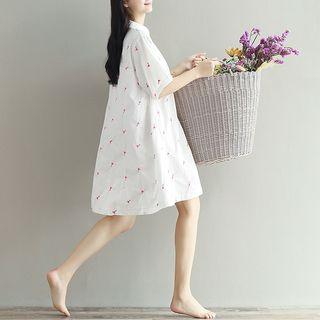 Embroidered Elbow Sleeve Shirtdress