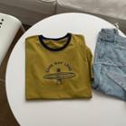 Short Sleeve Contrast Trim Print Tee Mustard Yellow Green - One Size