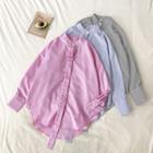 Stand Collar Pinstripe Long-sleeve Blouse