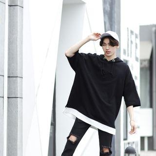 Mock Two-piece 3/4-sleeve Hoodie