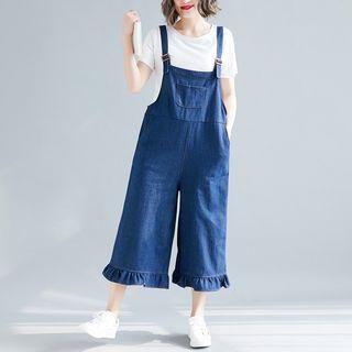 Denim Back Strap Wide-leg Pants