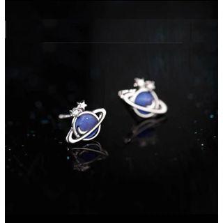 Planet Sterling Silver Earring 1 Pair - Earrings - 925 Silver - Planet - Blue & Silver - One Size
