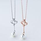 S925 Sterling Silver Faux Pearl Key Necklace