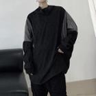 Turtle-neck Panel Sweatshirt Black - One Size