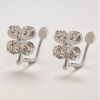 Rhinestone Flower Ear Cuff 1 Pair - Clip On Earring - Clover - One Size