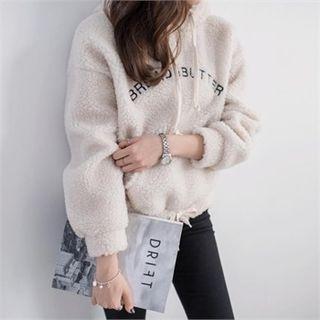 Lettering Loose-fit Sherpa-fleece Hoodie