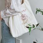 Flower Embroidered Tote Bag Beige - One Size