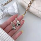 Bear Checker Alloy Dangle Earring 1 Pair - Bear - Black & White - One Size