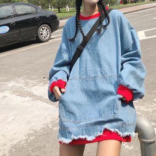 Mock Two-piece Denim Pullover
