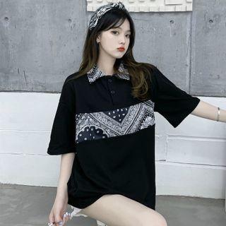 3/4 Sleeve Paisley Panel Polo Shirt