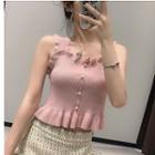 Sleeveless Frill Trim Cropped Knit Top