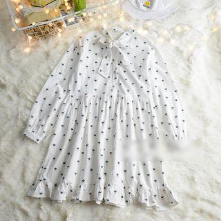 Bow Long-sleeve Linen Cotton Dress