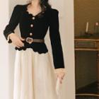 Set: Long-sleeve Velvet Top + Belt + Skirt