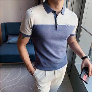 Short-sleeve Letter Emrbodiered Polo Knit Top