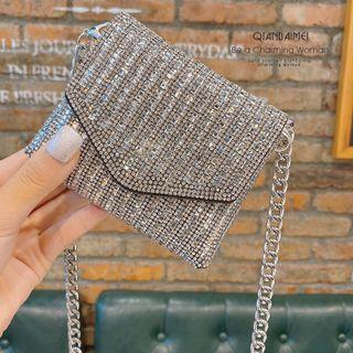 Rhinestone Crossbody Pouch 1pc - Silver & Transparent - One Size