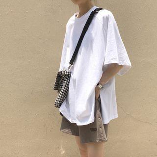 Round-neck Plain Split Oversize Top