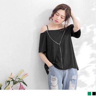 Spaghetti-strap Chain Accent Chiffon Top