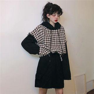 Mock Two-piece Houndtooth Hoodie