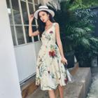 Floral Printed Sleeveless Tie-back A-line Sundress