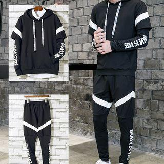 Set: Mock Two-piece Lettering Hoodie + Sweatpants