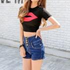 Cropped Short-sleeve Print T-shirt