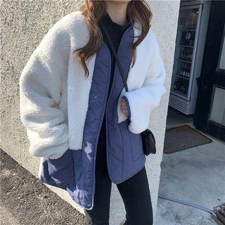 Open Front Color Block Fleece Panel Jacket