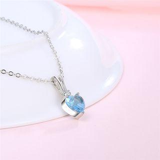 Rhinestone Heart Pendant Necklace Platinum - One Size