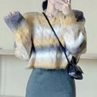 Round Neck Color Block Cable Knit Cropped Sweater